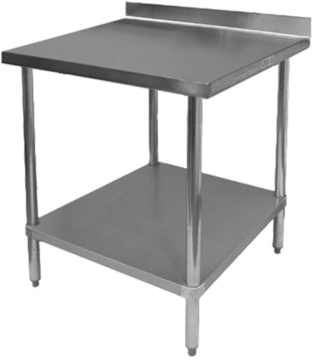 GSW All Stainless Steel Commercial Work Table with 1 Undershelf, 4" Backsplash & Adjustable Bullet Feet (30"D x 30"L x 35"H)