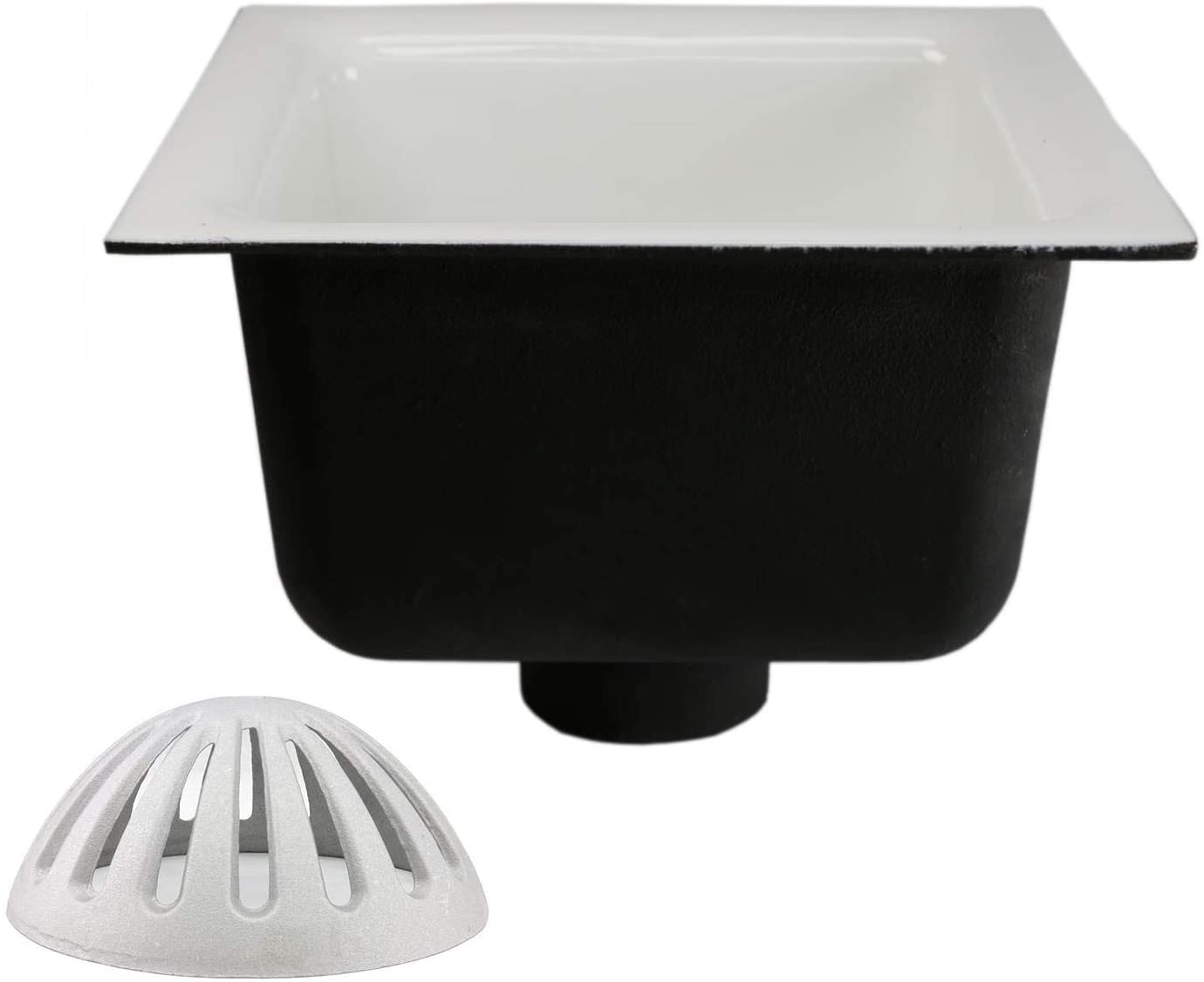 GSW Floor Sink with Dome Strainer, Cast Iron Body & Ceramic Surface 12”W x 12”L x 6”H - Perfect for Restaurant, Bar, Buffet (3” Drain)