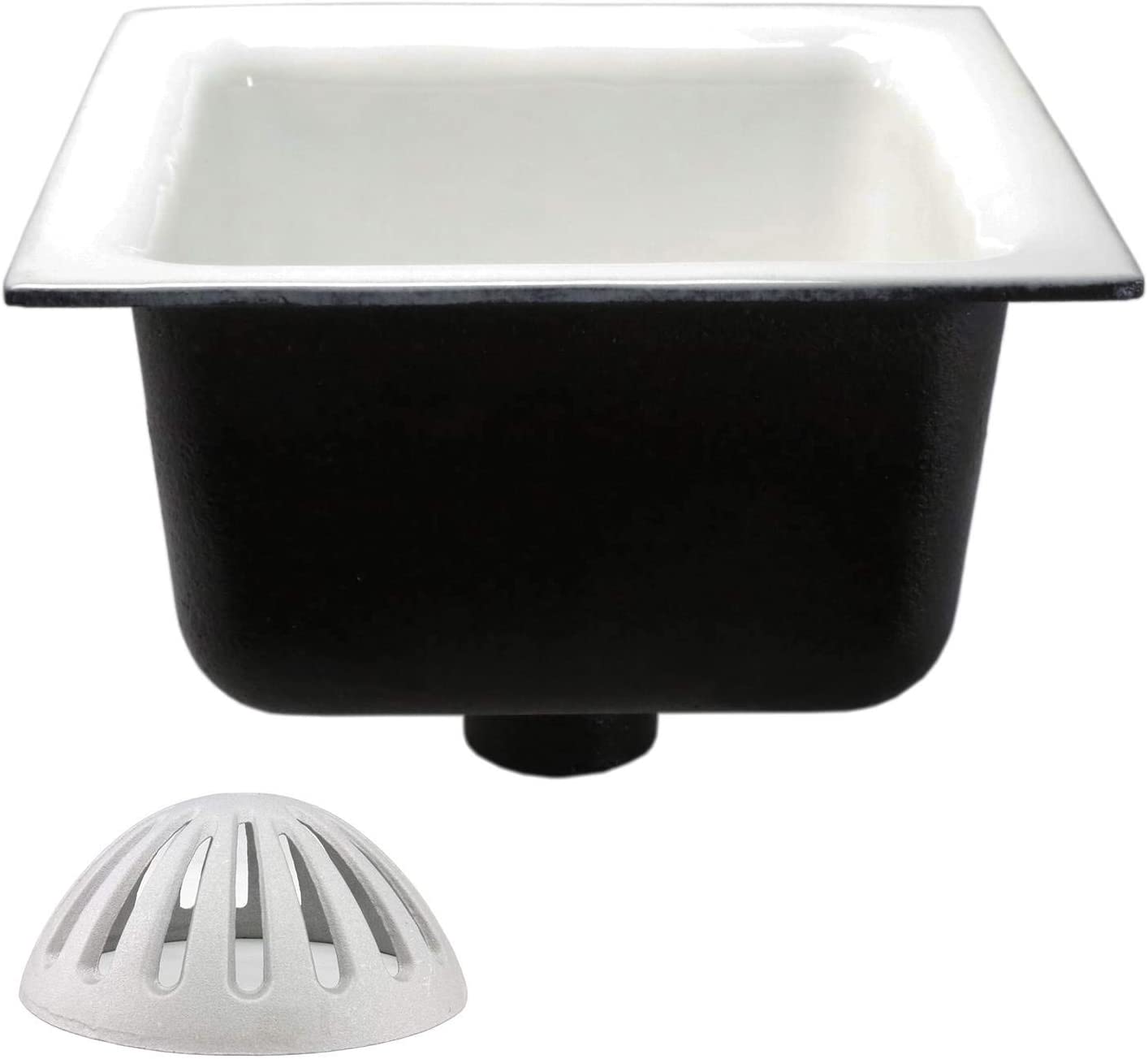 GSW Floor Sink with Dome Strainer, Cast Iron Body & Ceramic Surface 12”W x 12”L x 6”H - Perfect for Restaurant, Bar, Buffet (2” Drain)