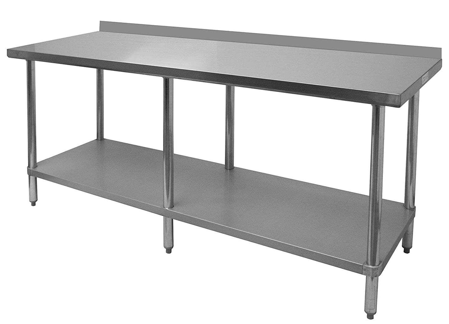 GSW Commercial Work Table with Stainless Steel Top, 1 Galvanized Undershelf, 1-1/2" Backsplash & Adjustable Bullet Feet (30"D x 84"L x 35"H)