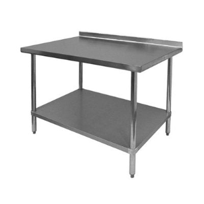 GSW Commercial Work Table with Stainless Steel Top, 1 Galvanized Undershelf, 1-1/2" Backsplash & Adjustable Bullet Feet (24"D x 60"L x 35"H)