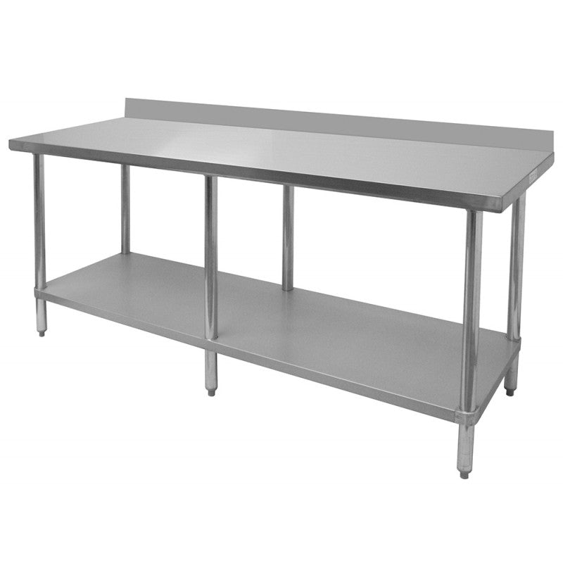 GSW All Stainless Steel Commercial Work Table with 1 Undershelf, 4" Backsplash & Adjustable Bullet Feet (24"D x 84"L x 35"H)