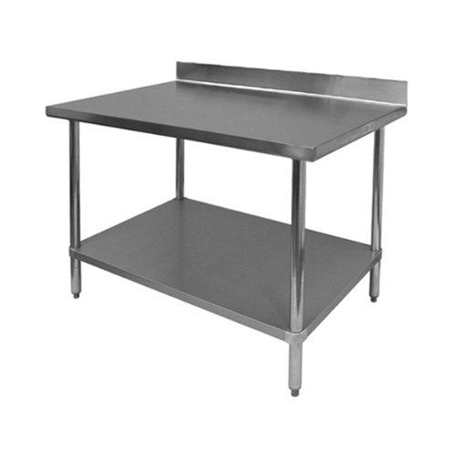 GSW All Stainless Steel Commercial Work Table with 1 Undershelf, 4" Backsplash & Adjustable Bullet Feet (24"D x 60"L x 35"H)