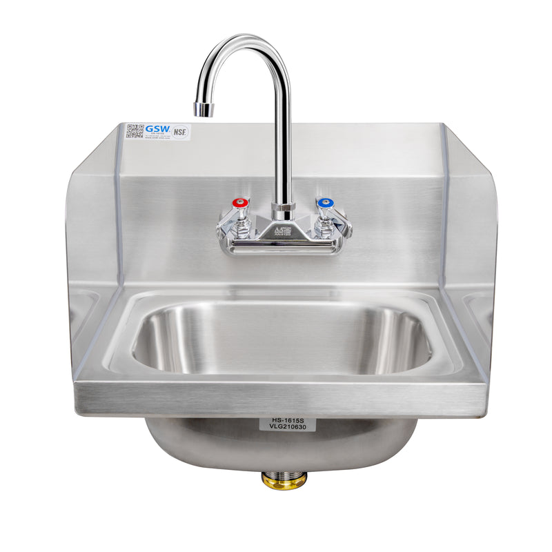 GSW Standard Size Wall Mount Hand Sink with Welded Splash Guards ETL Certified