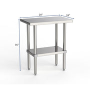 GSW Commercial Grade Flat Top Work Table with All Stainless Steel Top, Undershelf & Legs, Adjustable Bullet Feet, NSF/ETL Approved to Meet Sanitation Food Service Standard 37 (24"D x 18"L x 35"H)