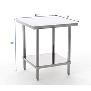 GSW Commercial Grade Flat Top Work Table with All Stainless Steel Top, Undershelf & Legs, Adjustable Bullet Feet, NSF/ETL Approved to Meet Sanitation Food Service Standard 37 (24"D x 24"L x 35"H)