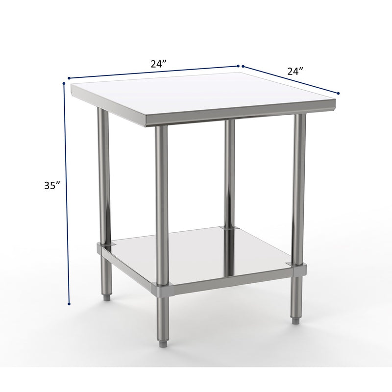 GSW Commercial Grade Flat Top Work Table with All Stainless Steel Top, Undershelf & Legs, Adjustable Bullet Feet, NSF/ETL Approved to Meet Sanitation Food Service Standard 37 (24"D x 24"L x 35"H)