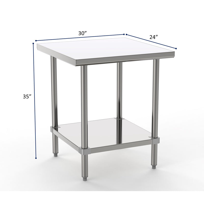 GSW Commercial Grade Flat Top Work Table with Stainless Steel Top, Galvanized Undershelf & Legs, Adjustable Bullet Feet, Perfect for Restaurant, Home, Office, Kitchen or Garage, NSF Approved (24"D x 30"L x 35"H)