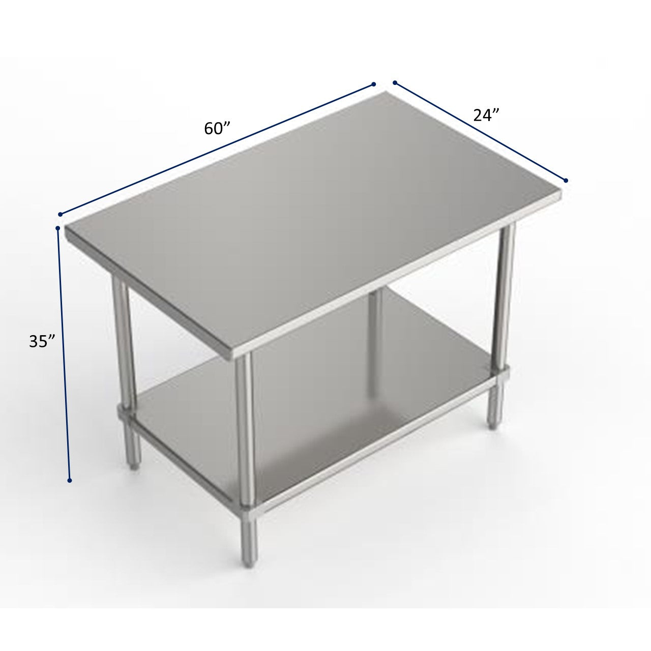 GSW Commercial Grade Flat Top Work Table with All Stainless Steel Top, Undershelf & Legs, Adjustable Bullet Feet, NSF/ETL Approved to Meet Sanitation Food Service Standard 37 (24"D x 60"L x 35"H)