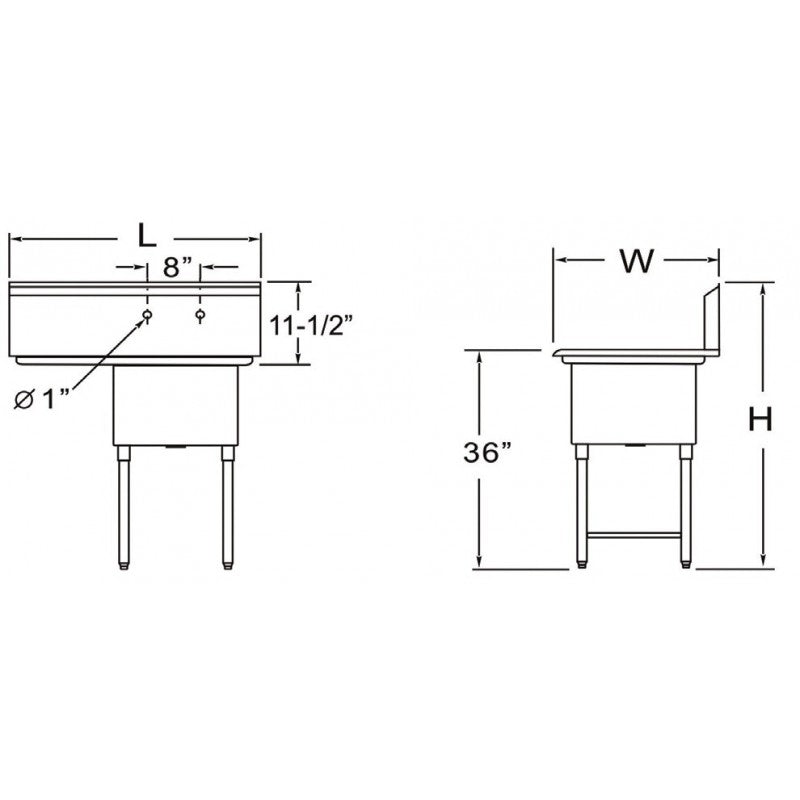 GSW 1 Compartment Stainless Steel Sink with 2 Drainboards, ETL Certified (24" x 24" Sink Only)