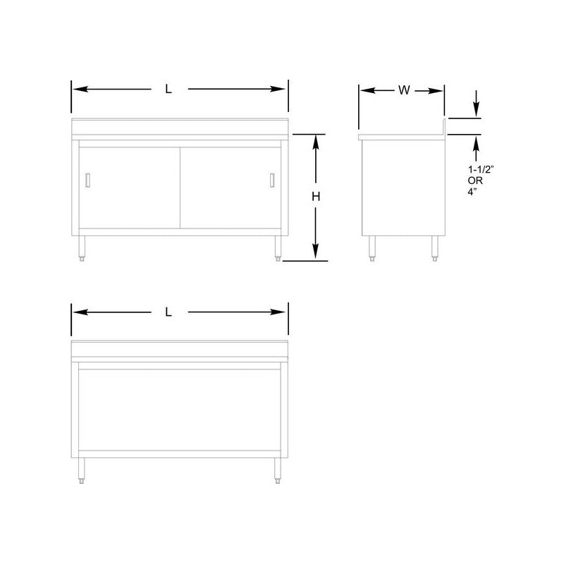 GSW 18 Gauge All Stainless Steel Cabinet 4" Rear Upturn Work Table w/Hinged Door 24"(W) x 72"(L) x 35"(H)