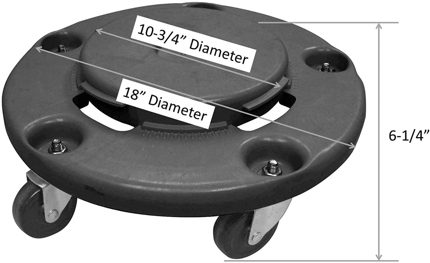 GSW Commercial Heavy Duty Black Twist On/Off Round Dolly for Trash Can, 300lb Capacity, 18 Diameter x 6-1/4”H