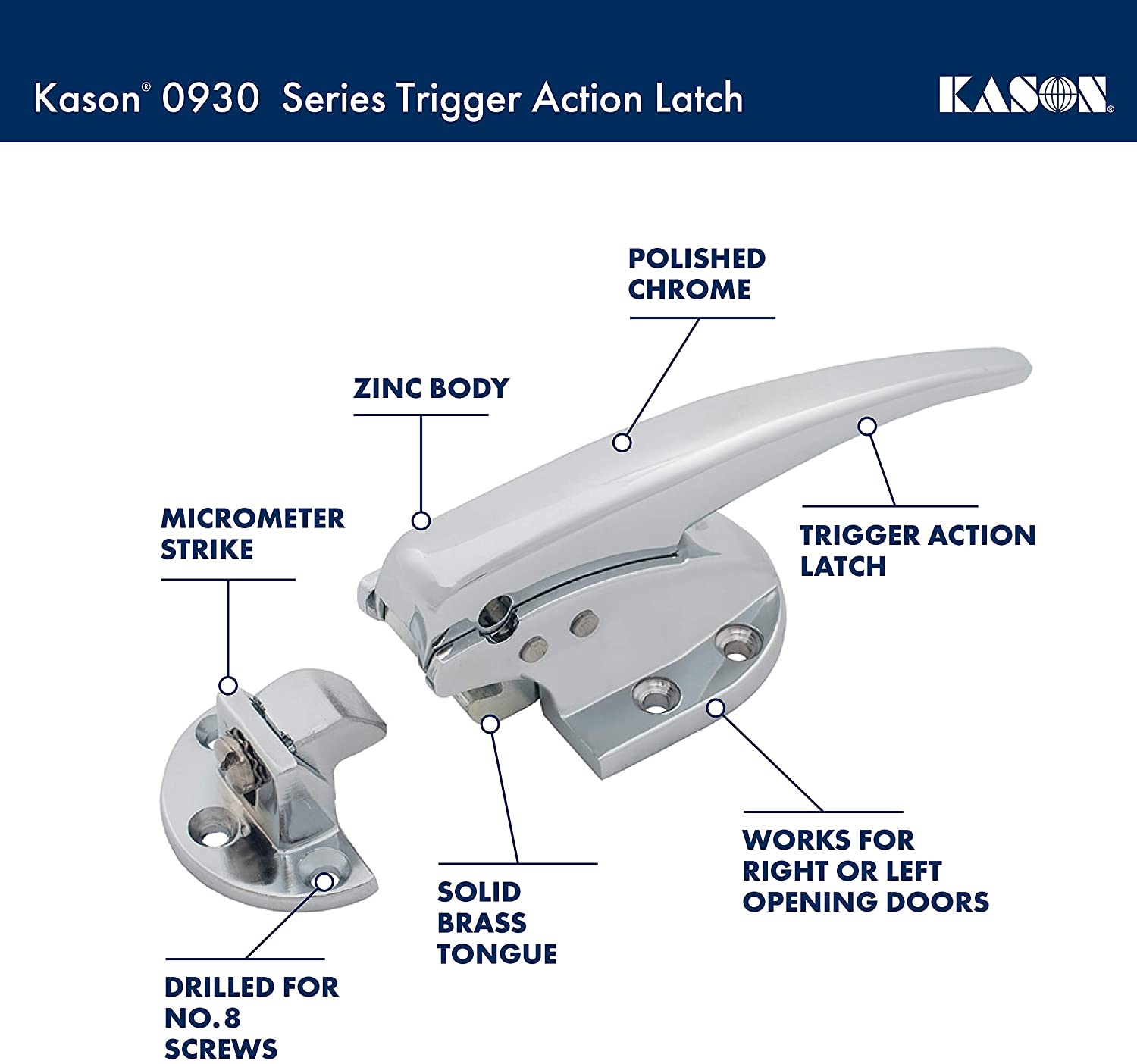 Kason 930 Series Surfacemount Latch (Latch & "A" Strike, Flush to 3/8" Offset)