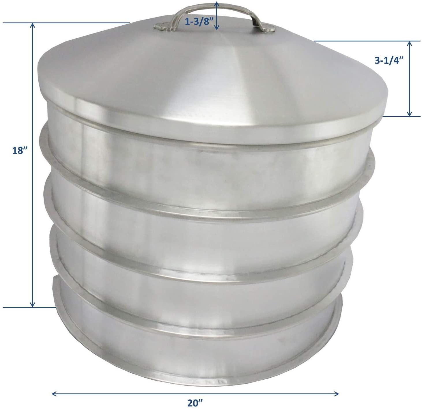 Leyso 4 Aluminum Steam Rack with 1 Steam Cap Set, 20" D x 3-1/2" H - Great for Dim Sum, Vegetables, Meat and Fish (5 Piece Set)