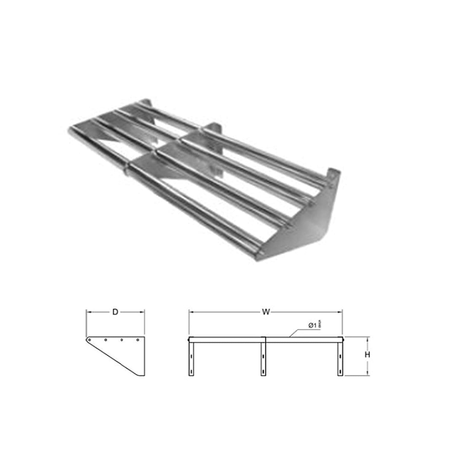 GSW Stainless Steel Tubular Wall Mounted Drainage Shelf for Storage, 60”D x 16”W x 9”H (60"W)