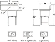 GSW SEE18181L Economy 1 Compartment Stainless Steel Sink 18'' x 18'' x 12'' with 18'' Left Drainboard ETL Certified