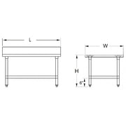 GSW Commercial Work Table with Stainless Steel Top, 1 Galvanized Undershelf, 1-1/2" Backsplash & Adjustable Bullet Feet (30"D x 96"L x 35"H)