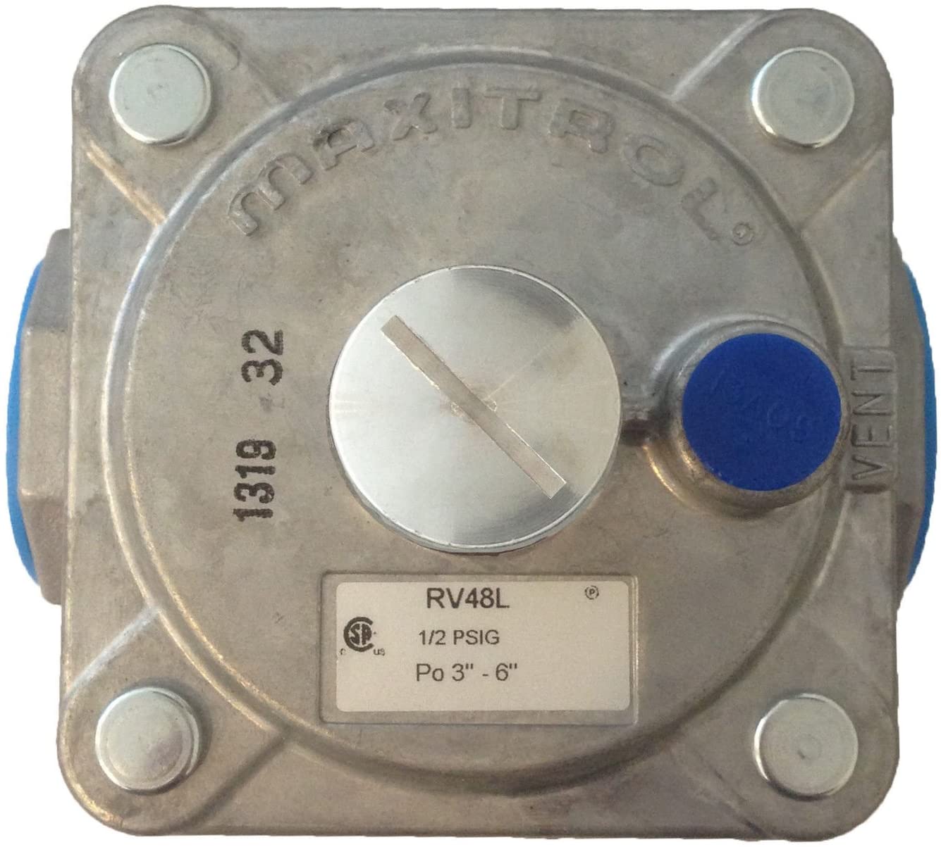 Maxitrol RV48L Natural Gas Pressure Regulator, 1-1/16" In and Out Opening, 3/4" FPT Thread,1/2 PSIG Inlet Pressure, 3"-6" WC Outlet Pressure (3/4" Natural Gas NG)