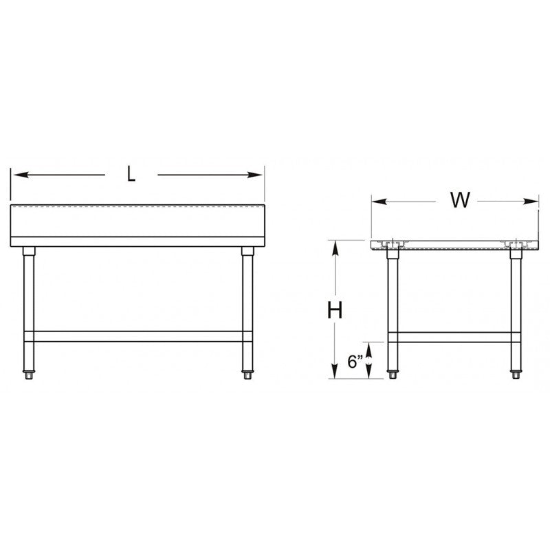 GSW Commercial Work Table with Stainless Steel Top, 1 Galvanized Undershelf, 1-1/2" Backsplash & Adjustable Bullet Feet (30"D x 60"L x 35"H)