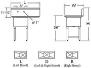 GSW SEE18181R Economy 1 Compartment Stainless Steel Sink with Right Drainboard ETL Certified (18" x 18" Sink Only)