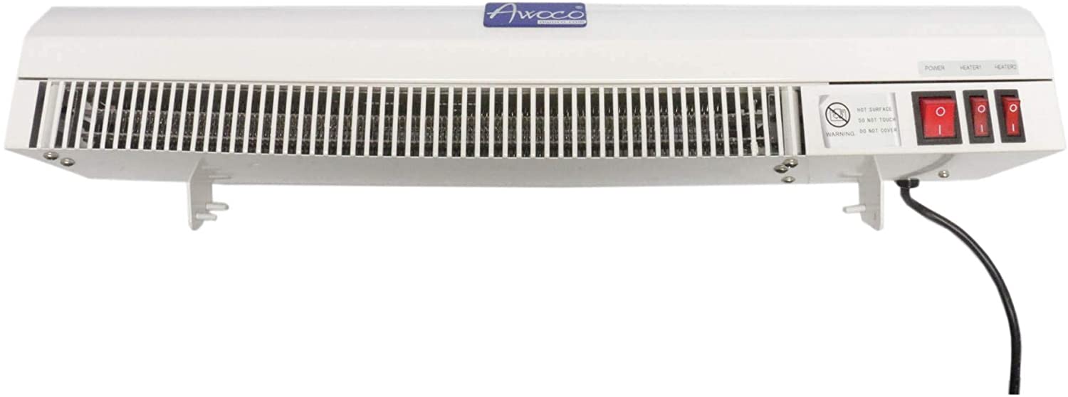 Awoco 24" 240V 3000 Watts 2 Heating Levels 160 CFM Heated Light Weight Air Curtain for Restaurant Drive-Thru Windows