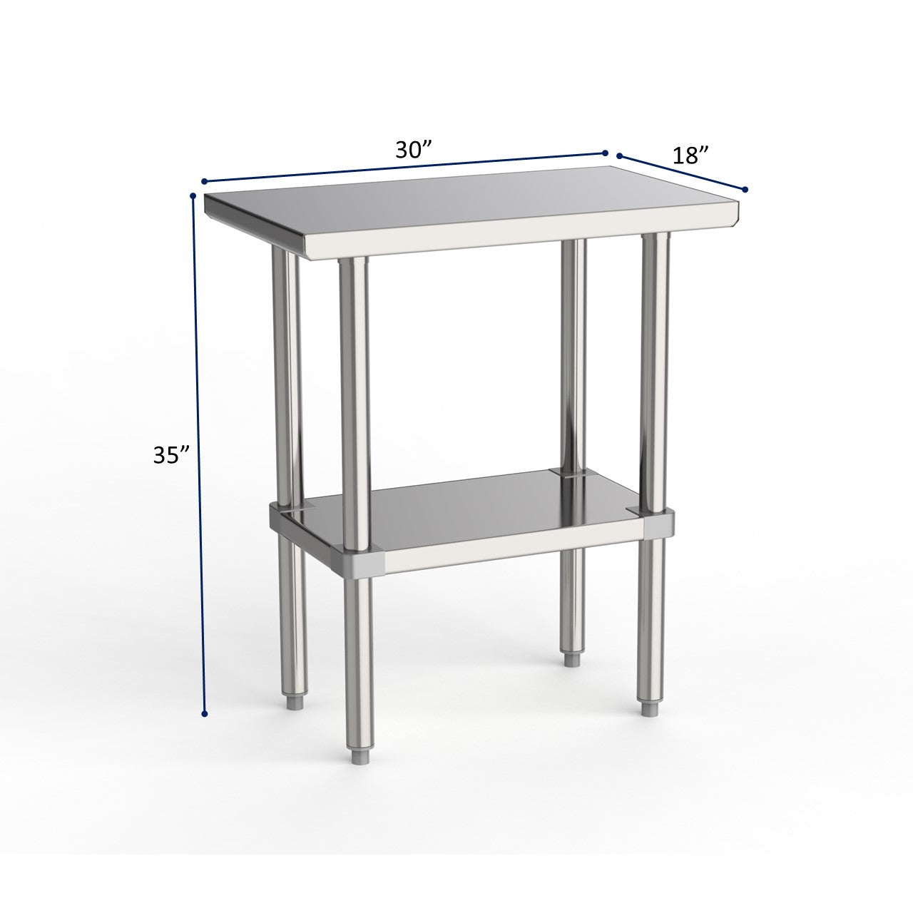 GSW Commercial Grade Flat Top Work Table with Stainless Steel Top, Galvanized Undershelf & Legs, Adjustable Bullet Feet, NSF/ETL Approved to Meet Sanitation Food Service Standard 37 (30"W x 18"L x 35"H)