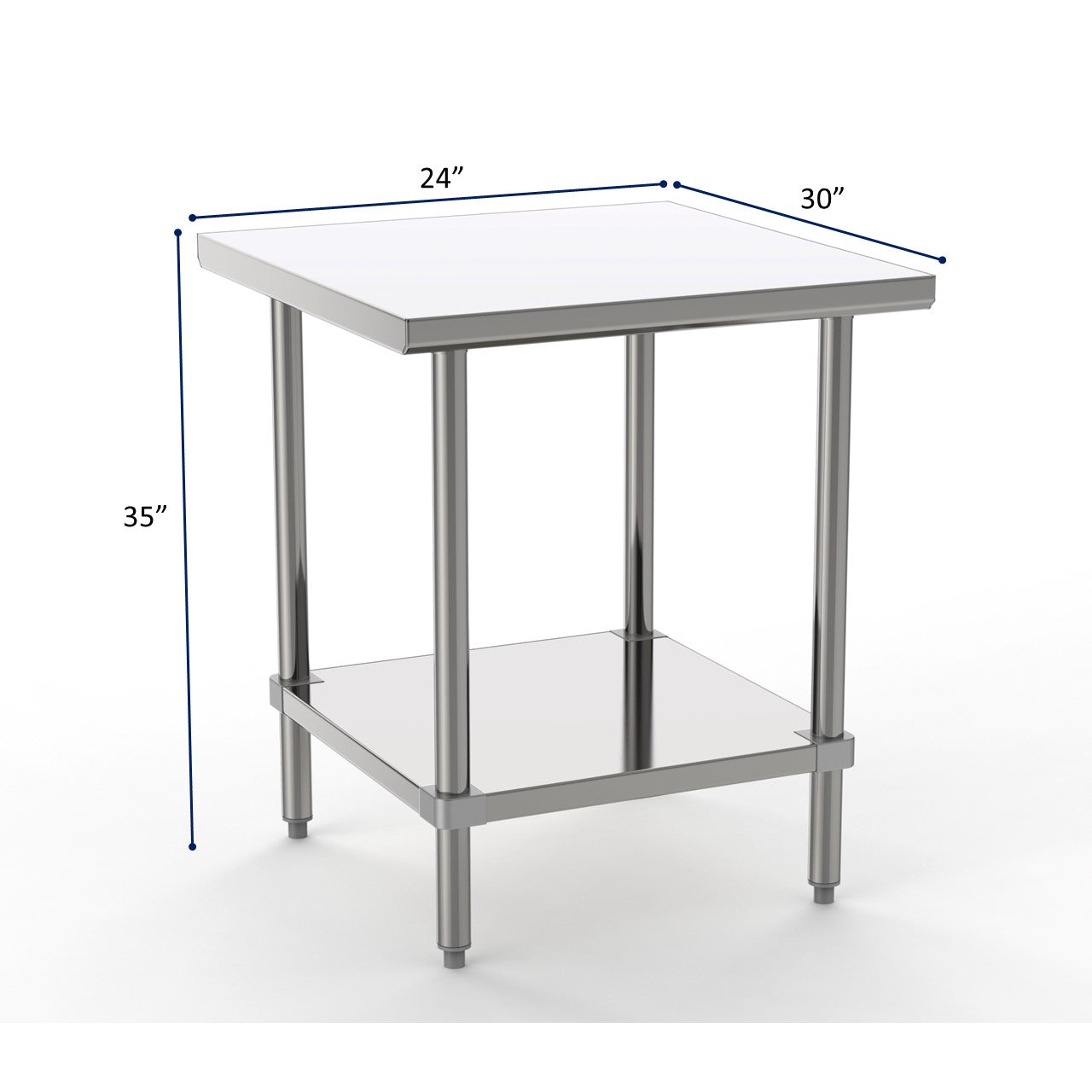 GSW Commercial Grade Flat Top Work Table with All Stainless Steel Top, Undershelf & Legs, Adjustable Bullet Feet, NSF & ETL Approved to Meet Sanitation Food Service Standard 37 (30"D x 24"L x 35"H)