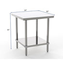 GSW Commercial Grade Flat Top Work Table with All Stainless Steel Top, Undershelf & Legs, Adjustable Bullet Feet, NSF & ETL Approved to Meet Sanitation Food Service Standard 37 (30"D x 24"L x 35"H)