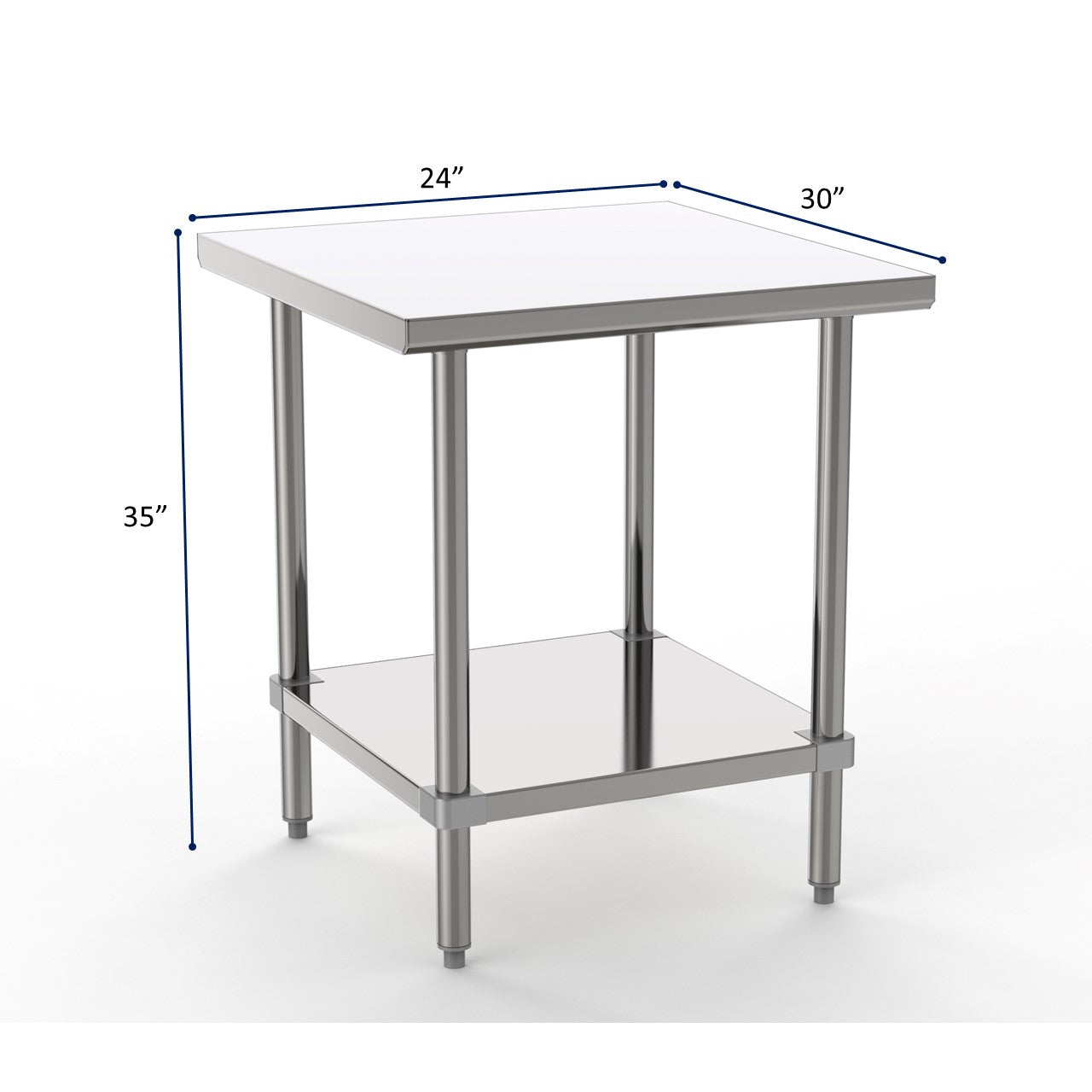 GSW Commercial Grade Flat Top Work Table with Stainless Steel Top, Galvanized Undershelf & Legs, Adjustable Bullet Feet, NSF/ETL Approved to Meet Sanitation Food Service Standard 37 (30"W x 24"L x 35"H)