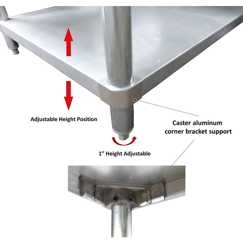 GSW Commercial Grade Flat Top Work Table with Stainless Steel Top, Galvanized Undershelf & Legs, Adjustable Bullet Feet, Perfect for Restaurant, Home, Office, Kitchen or Garage, NSF Approved (24"D x 24"L x 35"H)