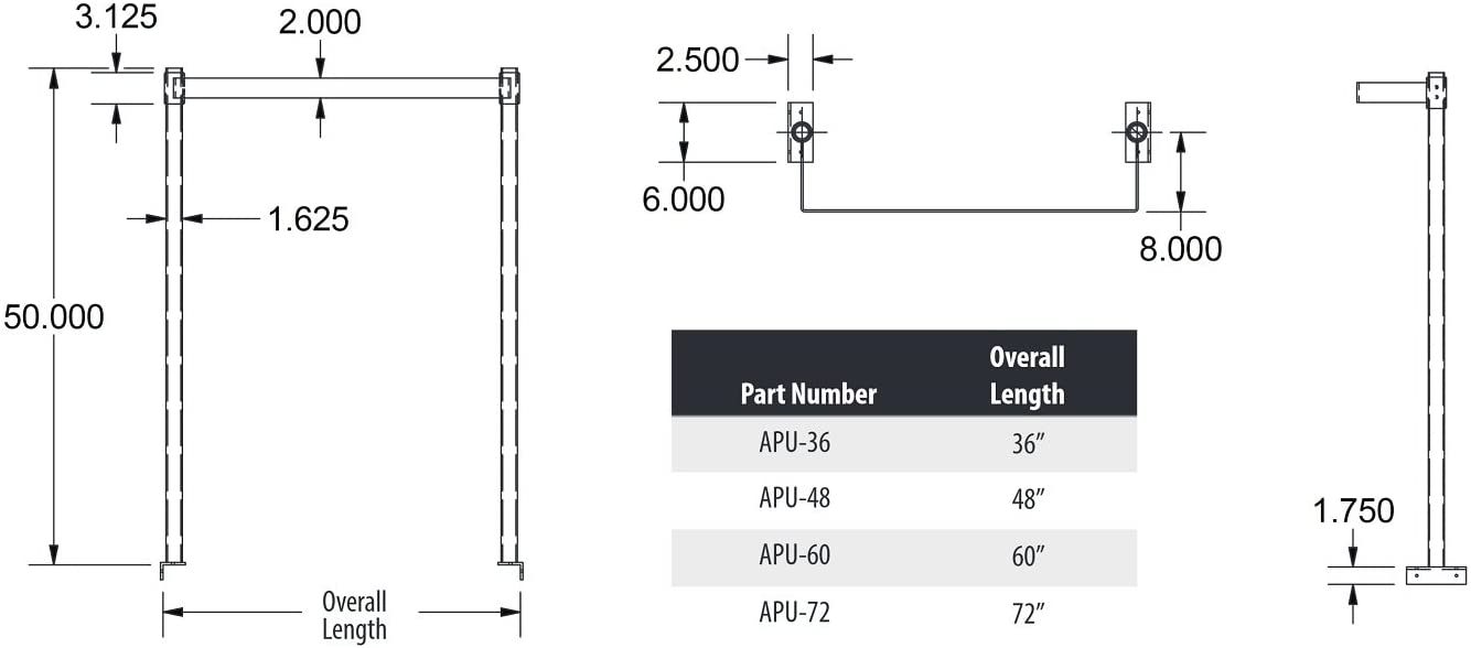 BK Resources APU-48 Adjustable Table Mount Pot Rack 48"L(Left to Right) x 50"H