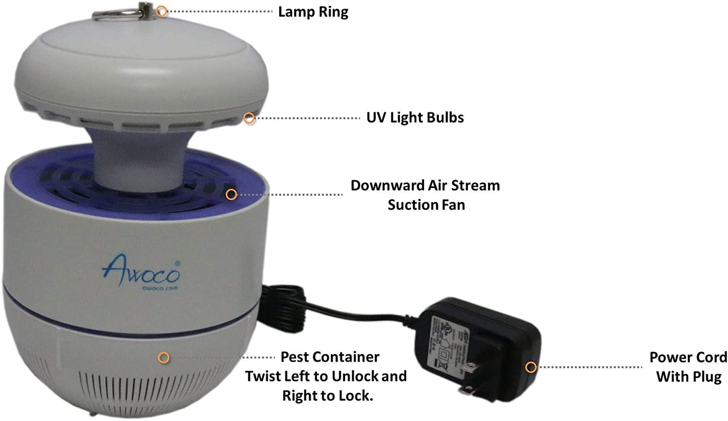 Awoco FT-GK4 4 W Small Portable Indoor Fly Trap Lamp with UV Light and Suction Fan for Capturing Flies, Mosquitoes, Moths and Flying Insects