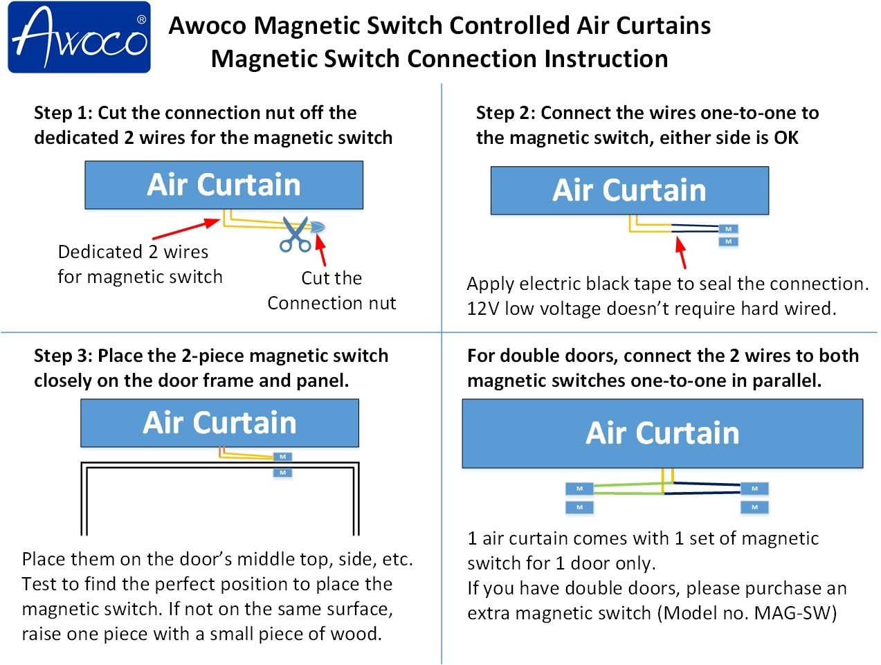 Awoco 12VDC Easy-Install Magnetic Switch for Awoco Magnetic Switch Controlled Air Curtains (Magnetic Switch)