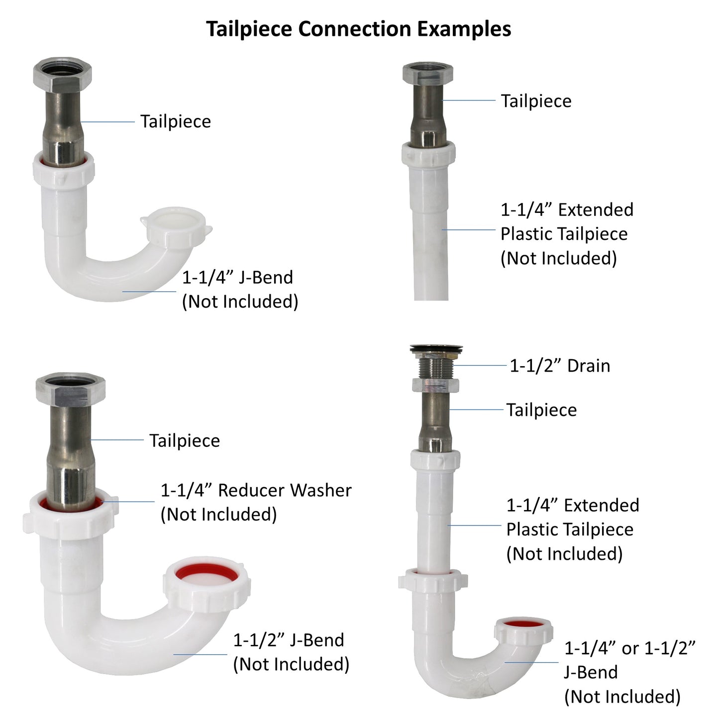 LEYSO Stainless Steel 1" NPS Thread Bar Sink 1-1/2” Drain with Tailpiece for 1-3/8" Sink Opening (5” Combo)