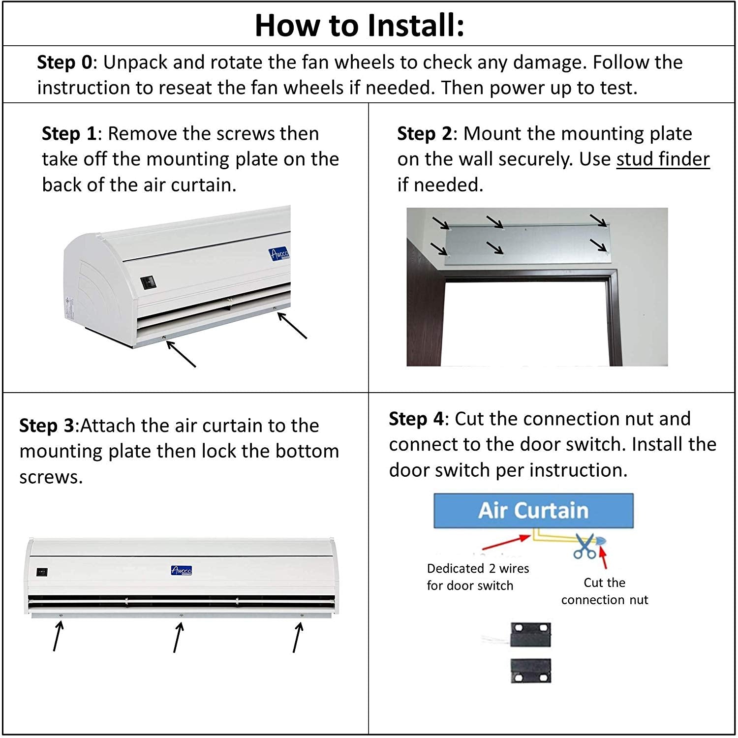 (Refurbished) Awoco FM3510 42” Elegant 2 Speeds 1000 CFM Indoor Air Curtain with an Easy-Install Magnetic Door Switch