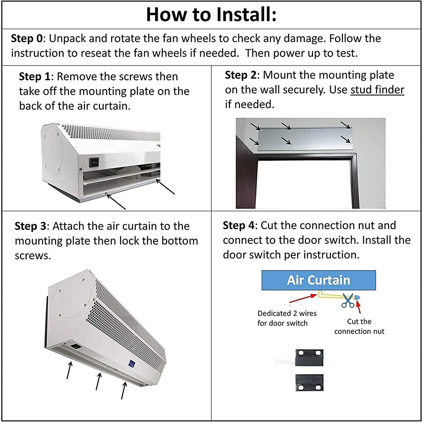 (Refurbished) Awoco FM1509 36” Super Power 2 Speeds 1200 CFM Commercial Indoor Air Curtain, UL Certified 120V Unheated, with an Easy-Install Magnetic Switch