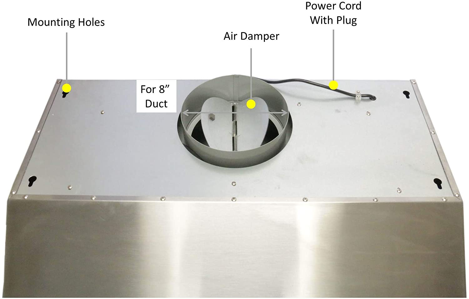 [Refurbished] Awoco RH-S10-30E Supreme 10” High Stainless Steel Under Cabinet Range Hood 4 Speeds, 8” Round Top Vent, 1000CFM 2 LED Lights, Remote Control & External Oil Collector (30”W)