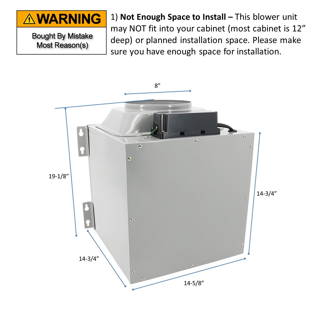 Awoco RH-SP08-BLW+CTRL Split Powerful Range Hood Inline Blower Unit and Control, 4 Speeds 1000CFM 8" Round Vent (8" Blower + Control)