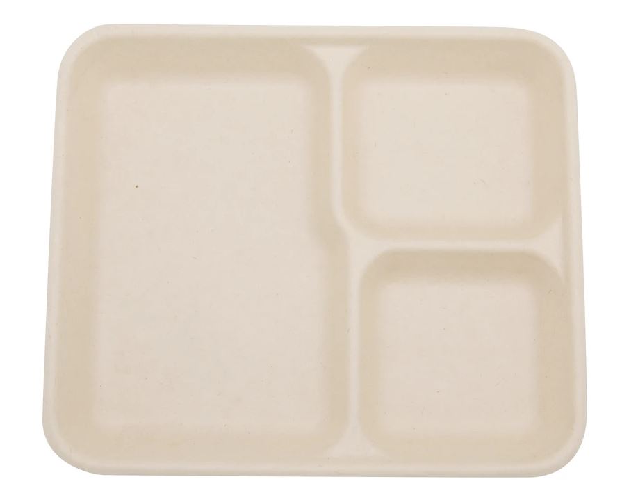 Total Papers 9” 3 Compartment Eco-Friendly Compostable Wheat Straw Tray  (500 pcs)