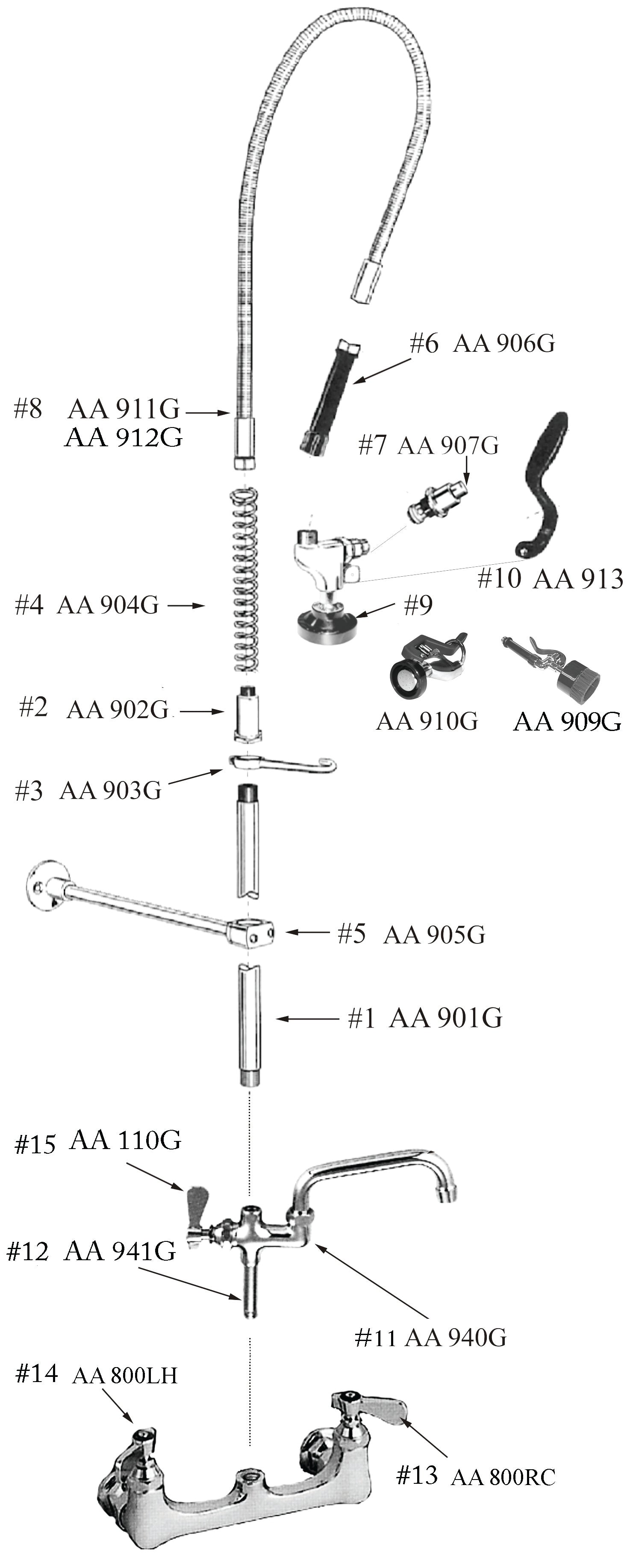 Pre-Rinse Unit Spray Faucet Parts, Add-On Faucet & Valves, Choose from 15 Options