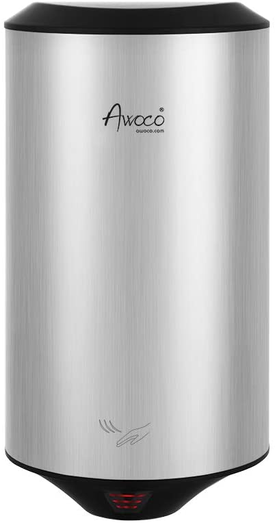 Awoco Round 1350W 120V Stainless Steel Automatic High Speed Commercial Hand Dryer, UL Certified
