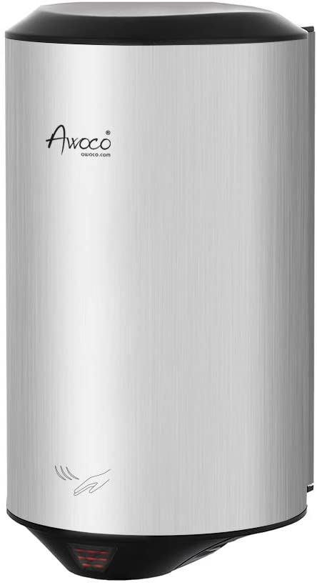 Awoco Round 1350W 120V Stainless Steel Automatic High Speed Commercial Hand Dryer, UL Certified