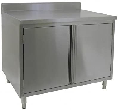 GSW 18 Gauge All Stainless Steel Cabinet 4" Rear Upturn Work Table w/Hinged Door 24"(W) x 36"(L) x 35"(H)