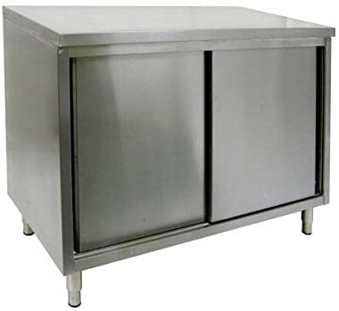 GSW 18 Gauge Flat Top All Stainless Steel Cabinet Enclosed Work Table w/Sliding Door 30"(W) x 36"(L) x 35"(H)