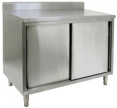 GSW Stainless Steel Cabinet 4" Rear Upturn Work Table w/Sliding Door 30"(W) x 36"(L) x 35"(H)