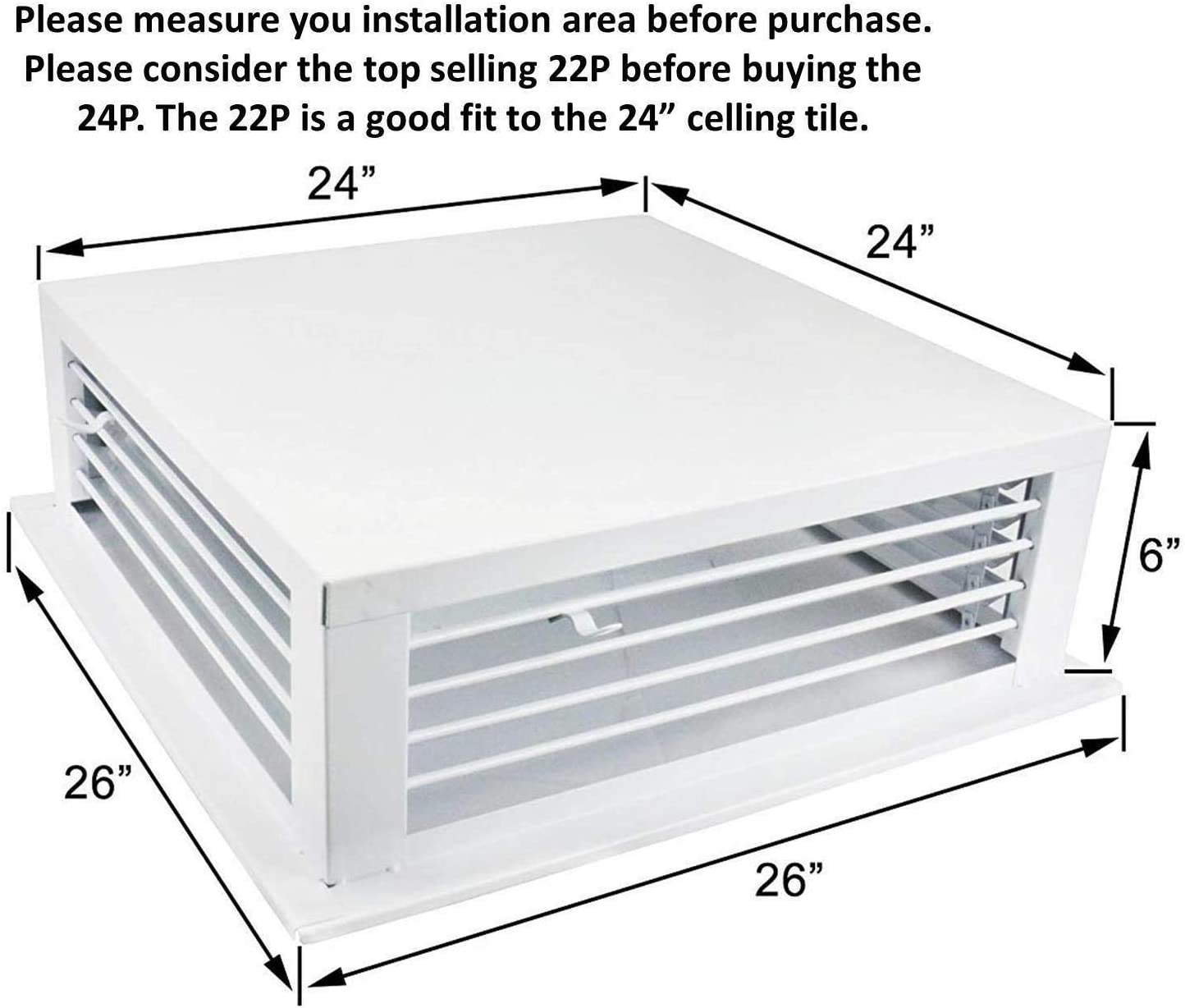 [Used] GSW21-K05-CR-DF-24P GSW 24” White Powder Coated 4-Way Adjustable Air Diffuser for Evaporative Swamp Cooler, 26” Mounting Edge (24"x24"x6")