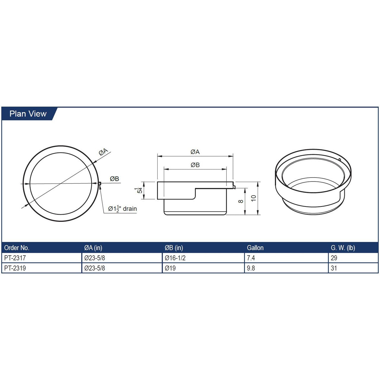 GSW PT-2319 Stainless Steel 8" Deep Soup Pot with 1-1/2" Drain Opening for Chinese Wok Range