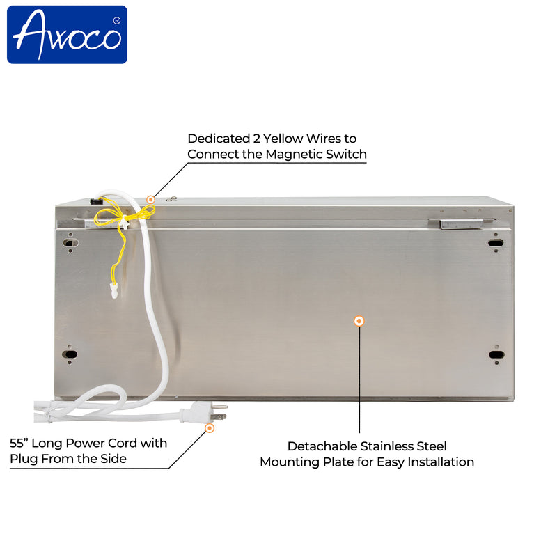 Awoco 24" Stainless Steel Super Power 2 Speeds 800 CFM Commercial Indoor Air Curtain, CE Certified, 120V Unheated with an Easy-Install Magnetic Door Switch