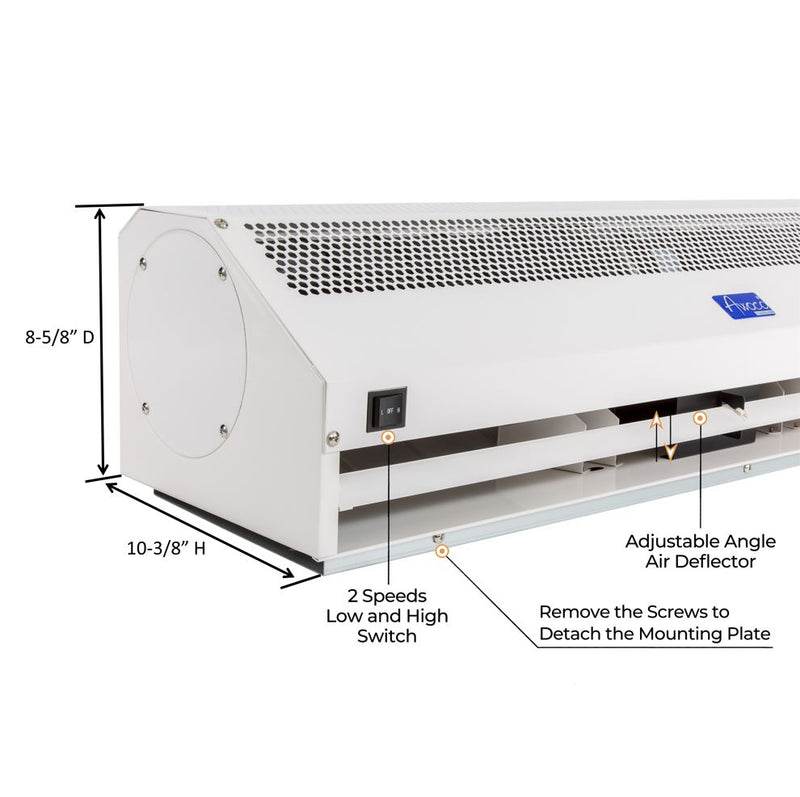 Awoco 60” Super Power 2 Speeds 2100 CFM Commercial Indoor Air Curtain, UL Certified, 120V Unheated with Shutoff Delay Magnetic Switch for Swinging Doors