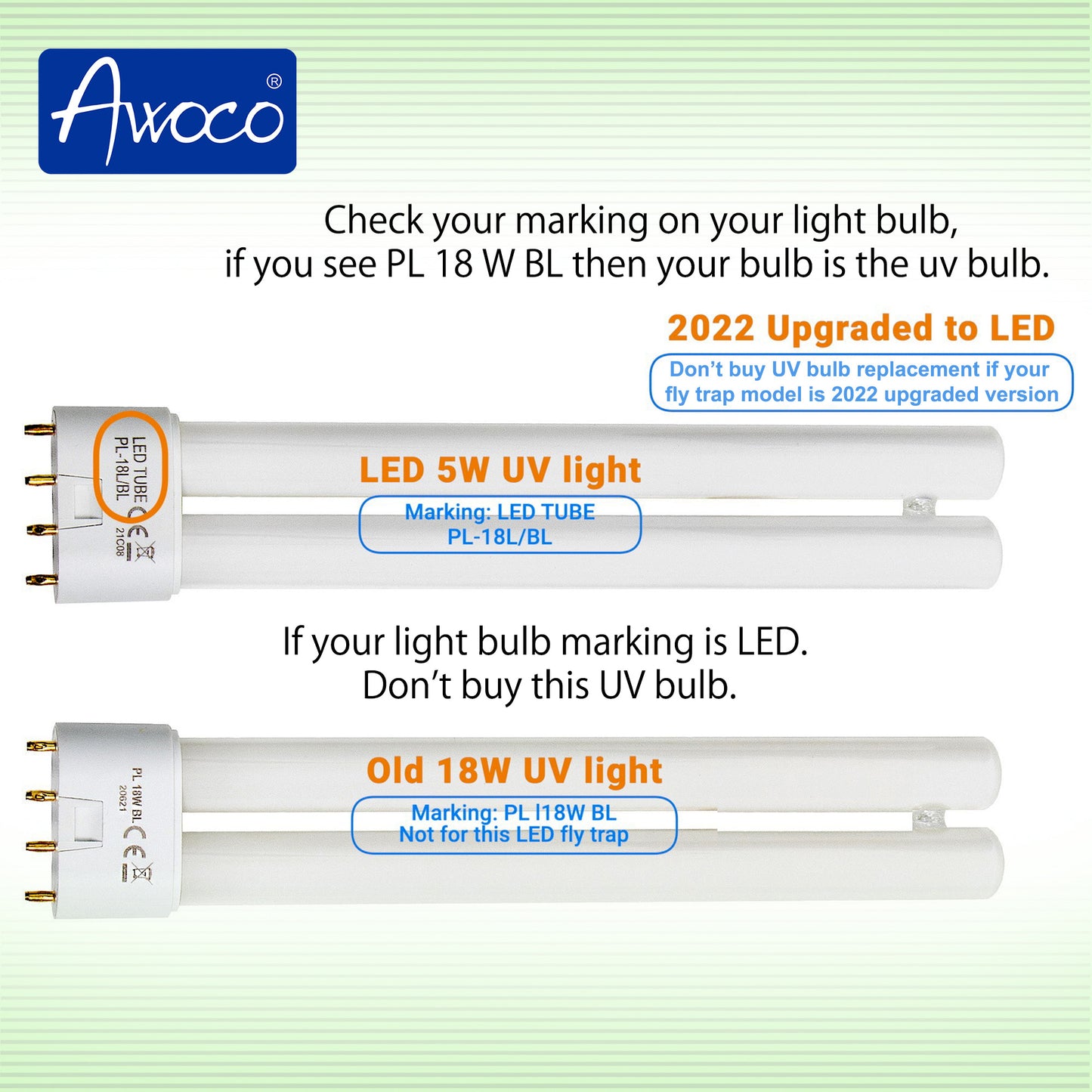 Awoco PL 18W BL Fluorescent UV Light Bulb for Wall Mount Sticky Fly Trap Lamp FT-1C18 and FT-1M18